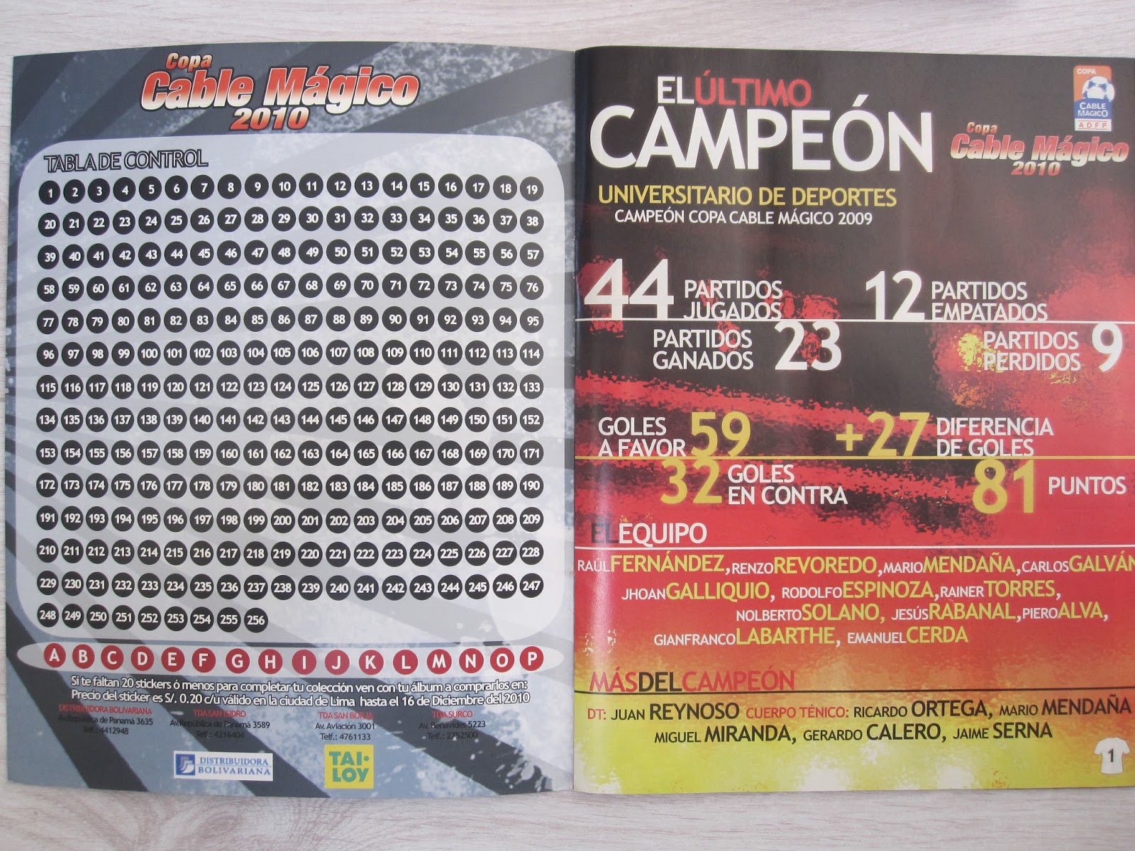 ORIGINAL PANINI Peru 2010 Copa Cable Magico Complete Set Stickers Album