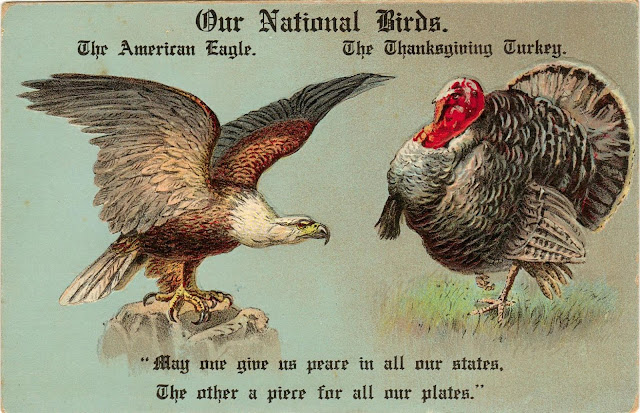 Thanksgiving Postcard Our Two National Birds The American Eagle and the Thanksgiving Turkey. A Republic if and Other stories of Past Leaders Responding to Now. Marchmatron.com