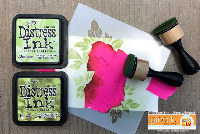 Two Color Stenciling Tutorial by Juliana Michaels using Gina K Designs Stencils and Ranger Distress Ink