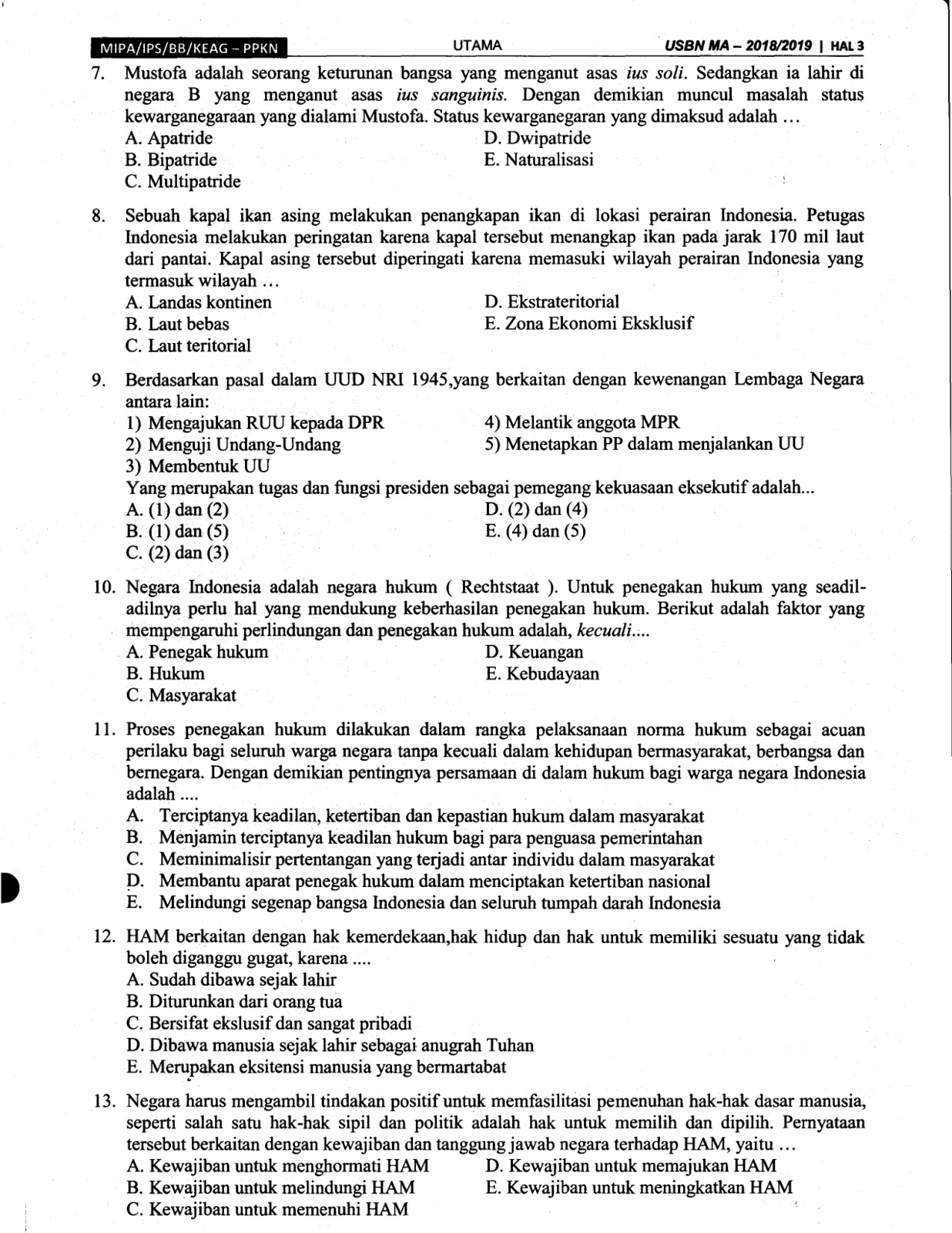 Contoh Soal Usbn Pkn Sma Hot Topik Soal Usbn Pkn Smp