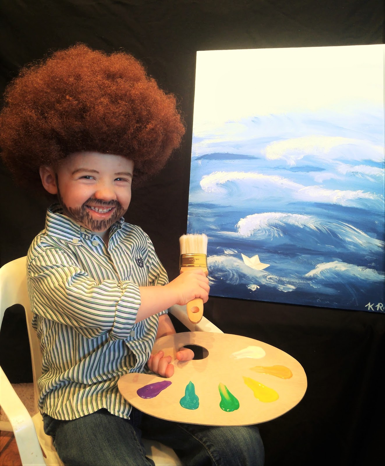 it was during this time that he overheard annie and i planning her poppy costume and he requested to be bob ross