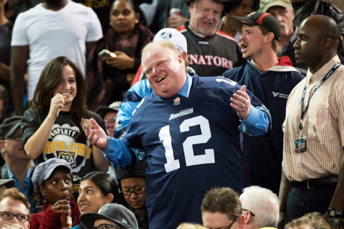 Rob Ford, CFL Eastern Conference final football game in Toronto Sunday 13-11-17.
