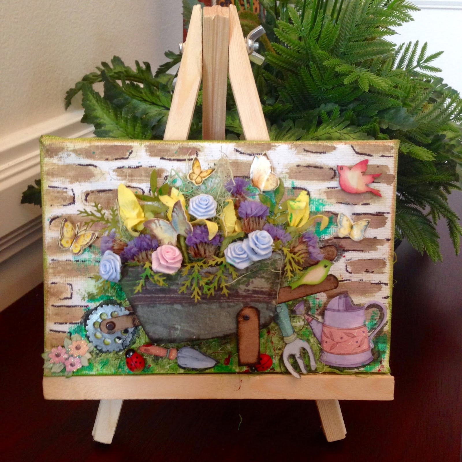 Paper Barrow Butterflies N' Buttons: paper wheel barrow canvas