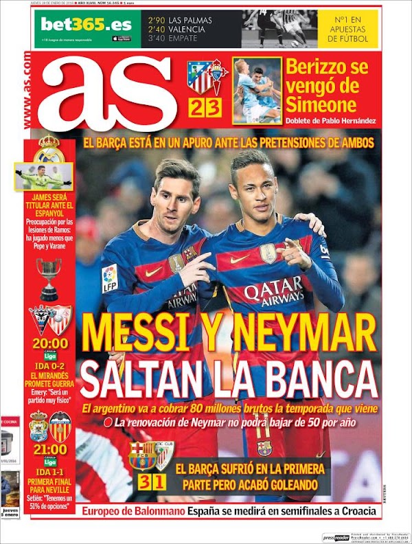 FC Barcelona, AS: "Messi y Neymar saltan la banca"