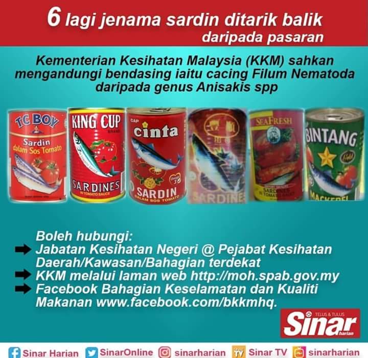 6 Jenama Produk Ikan Sardin Dalam Tin Mengandungi Cacing