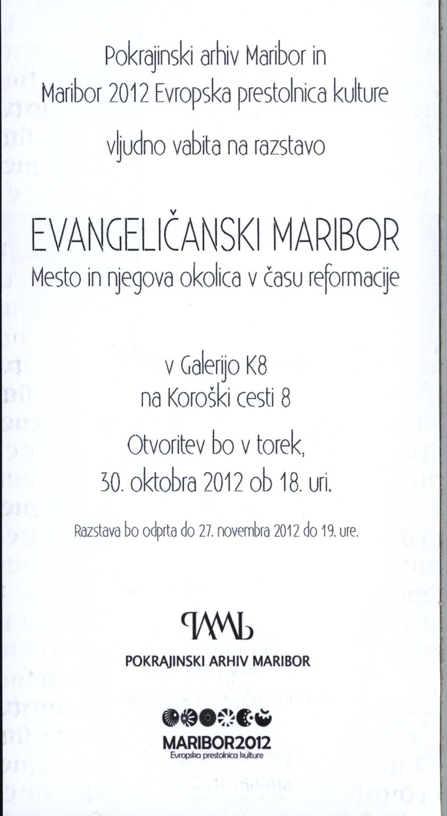 DOM BLOG Vabilo Na Otvoritev Razstave Evangeli anski Maribor 30 10 