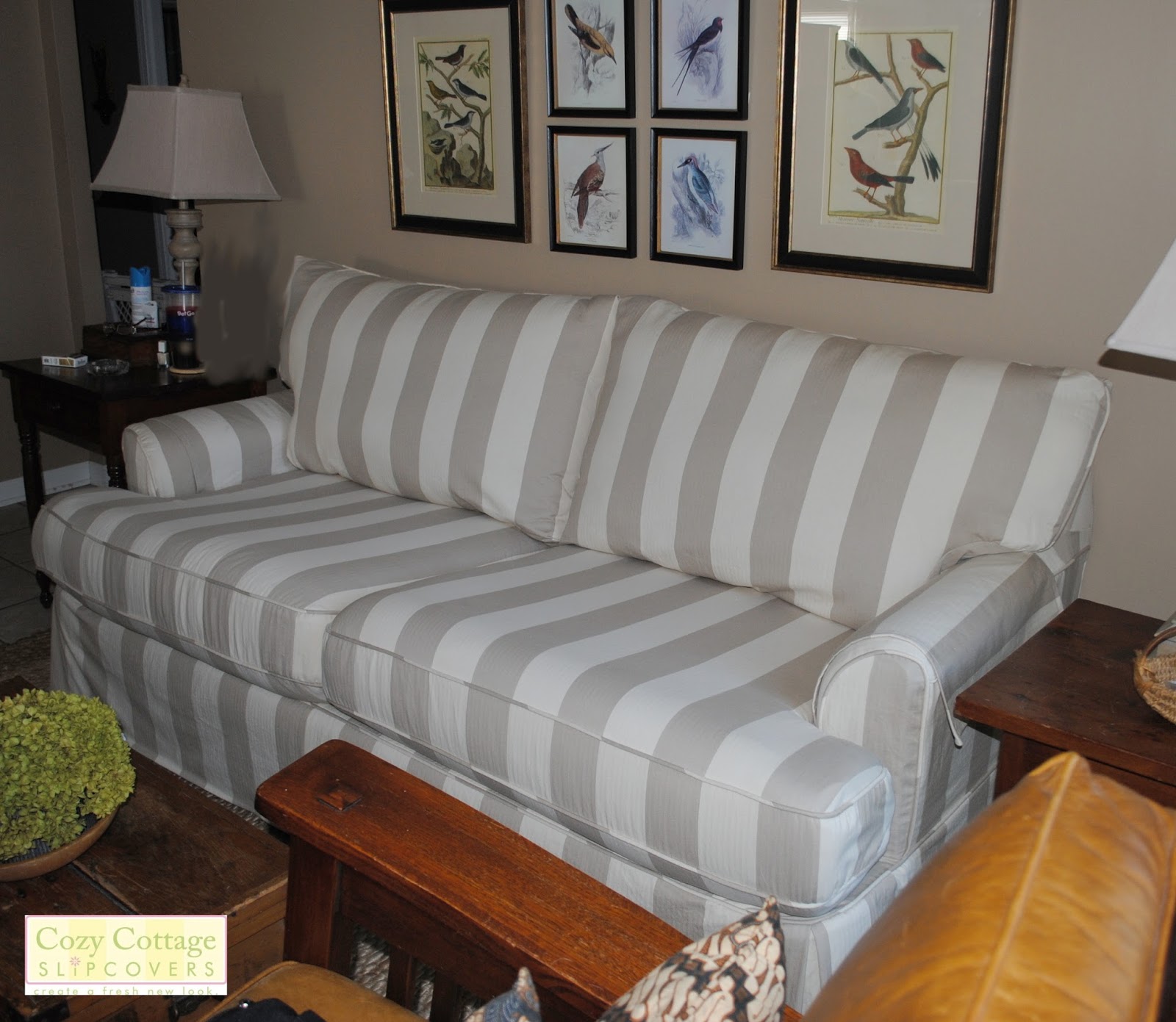 Cozy Cottage Slipcovers Pet Friendly Striped Slipcover