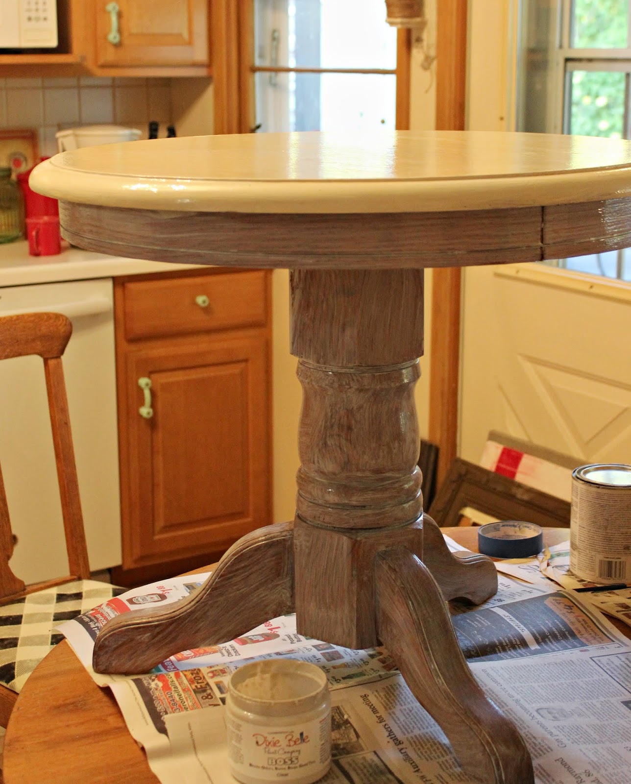 An Oak End Table Upcycle with Paint & Buffalo Check Stencil Organized Clutter
