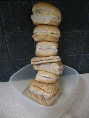 Picture of rolls and sandwiches in a tower to help with our trip to Legoland on a budget
