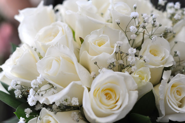 forever88: white rose bridal bouquets...