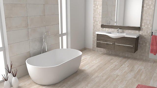 Bathroom tiles design with Cement and resins finish tiles Amarcord collection