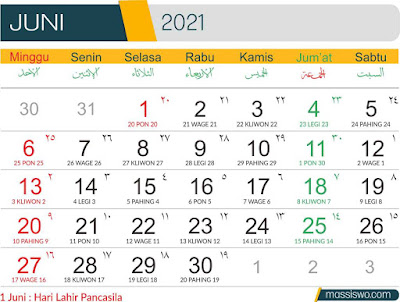 Template Kalender 2021 Bulan Juni