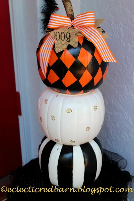 Eclectic Red Barn:  Halloween stacked pumpkins made from cheap plastic ones