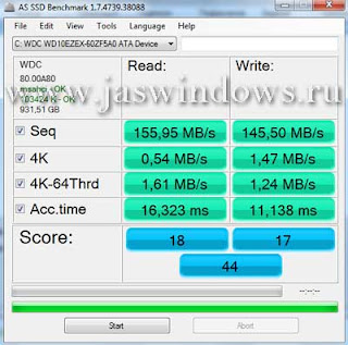 Тестирование скорости AS SSD Benchmark 1.7.4.