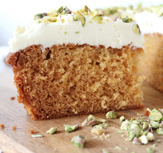 Honey Cake with Mascarpone Cream and Pistachios Threadbare Creations