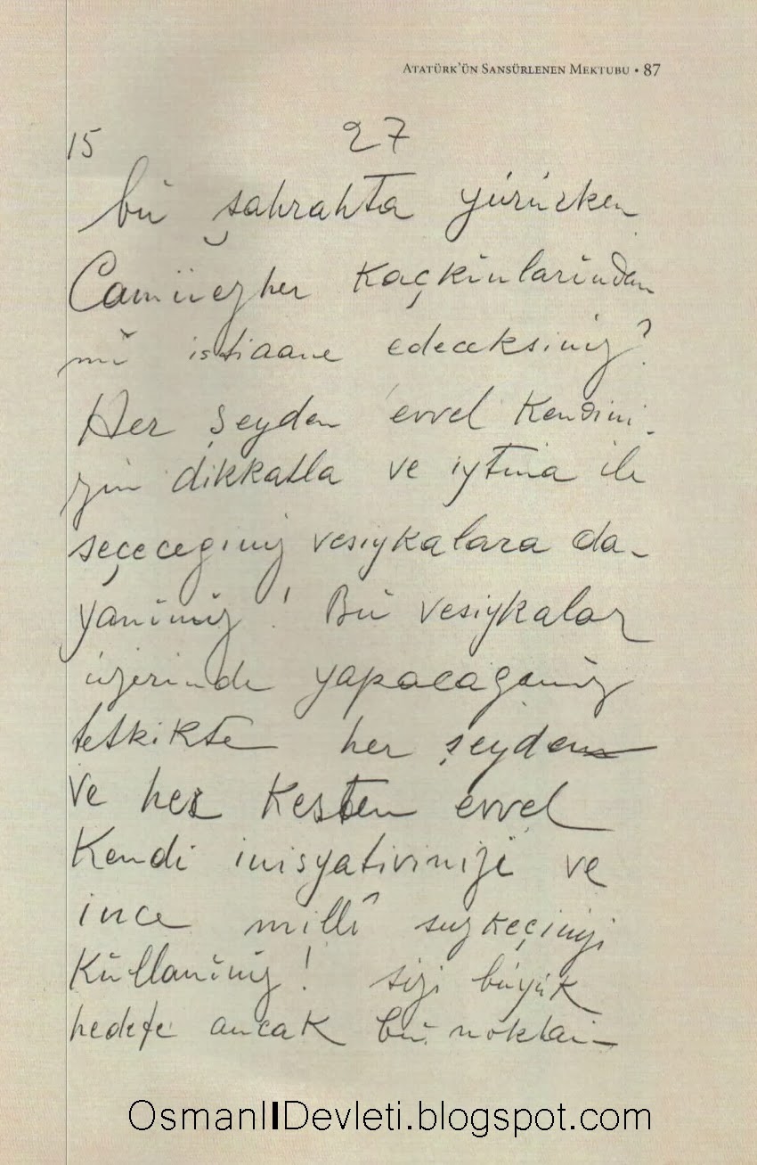 Osmanli Devleti Ataturk Un Sansurlenen Mektubu