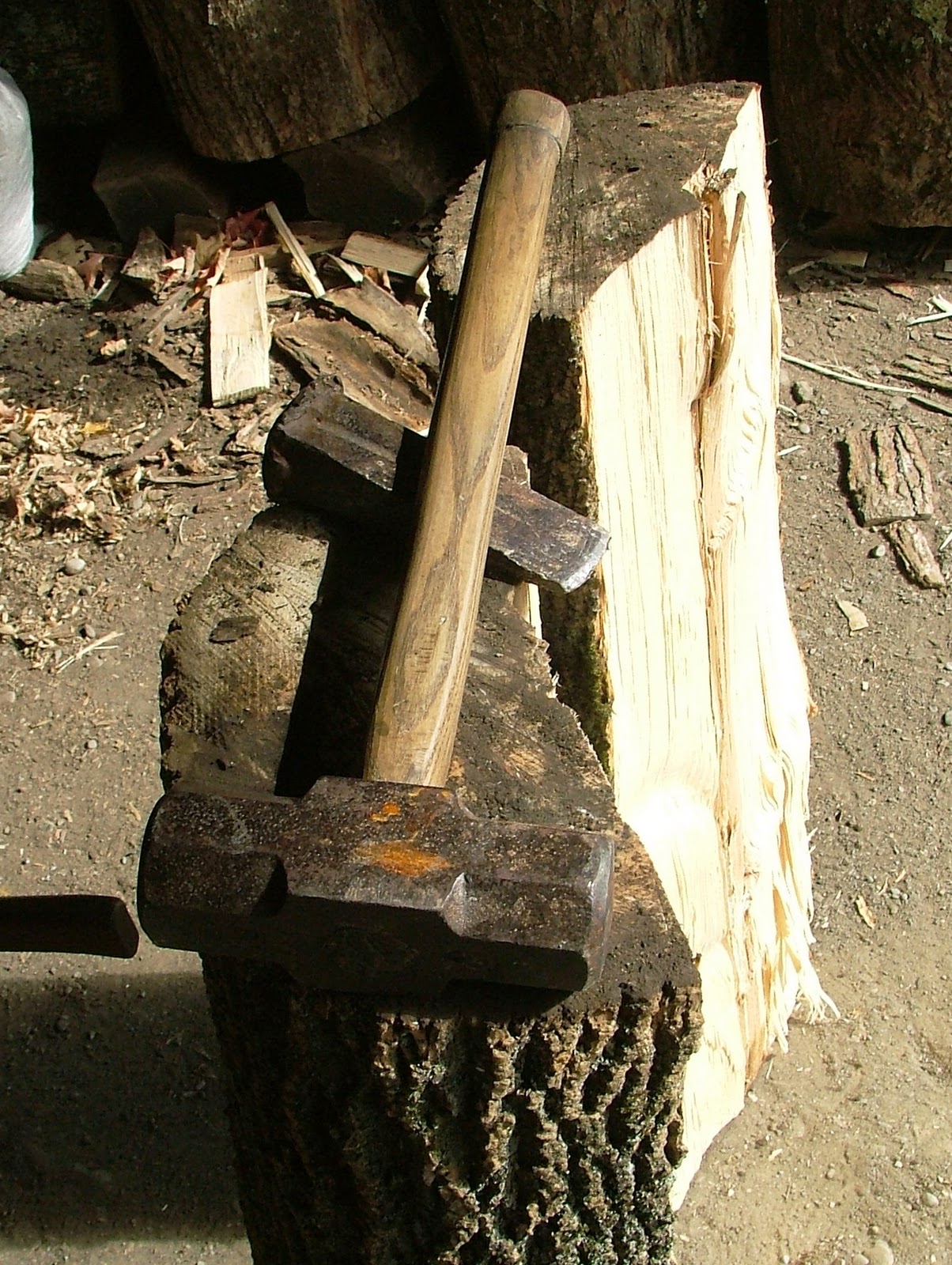 Rural Blacksmith Making Hammer Handles Splitting out the wood.
