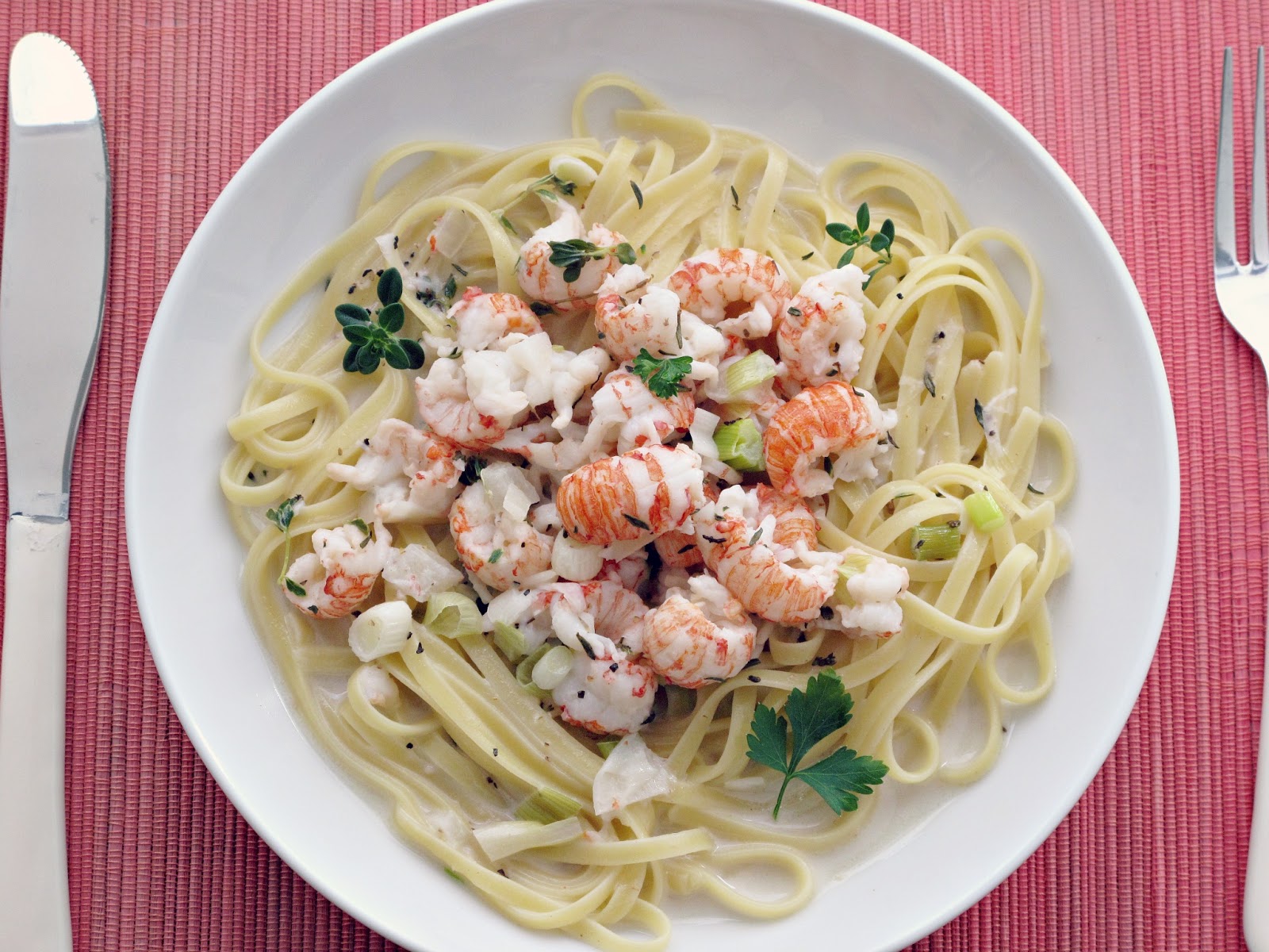 Simply Healthy Family: Lobster Fettuccine in a light Béchamel Sauce