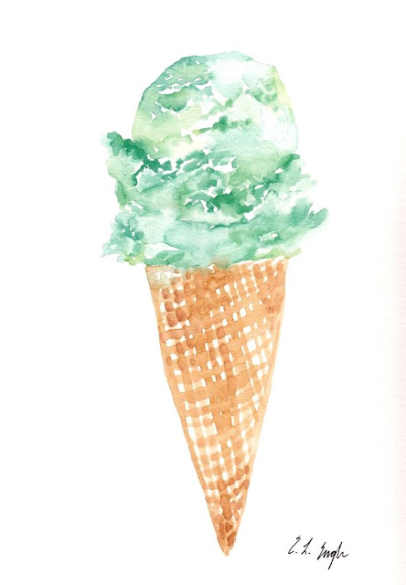 Watercolor Mint Ice Cream Cone Painting, Originals by Elise Engh: Grow Creative