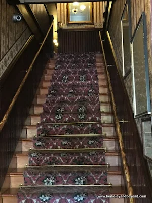 stairway to guest rooms at National Hotel in Jamestown, California