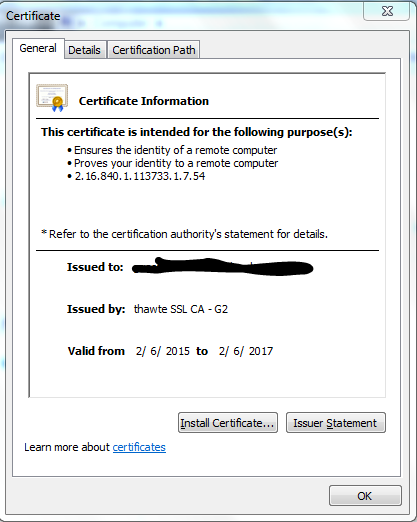thawte certificate chaining error