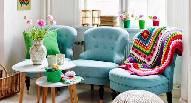 crochet manta vintage home - Colores vivos y texturas en la decoracion por los tejidos a crochet.