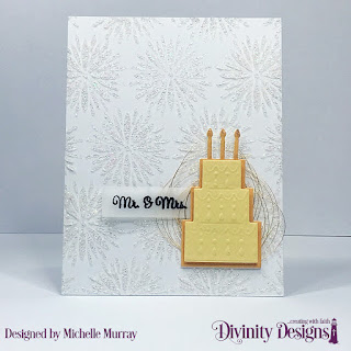 Divinity Designs Custom Dies: Cakes & Candles, Treat Tags, Mixed Media Stencil: Flower Burst, Stamp Set: Treat Tag Sentiments 1