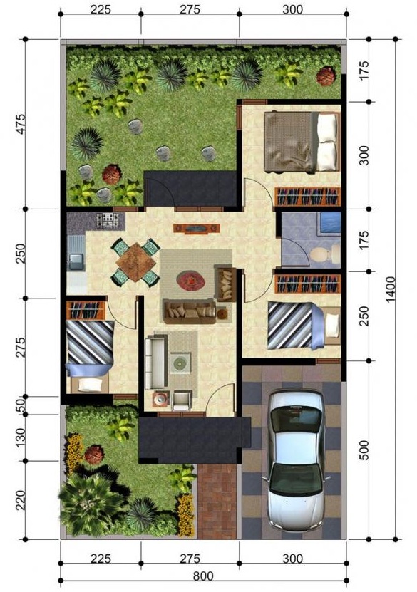 26 Denah rumah 3 kamar garasi 2 mobil