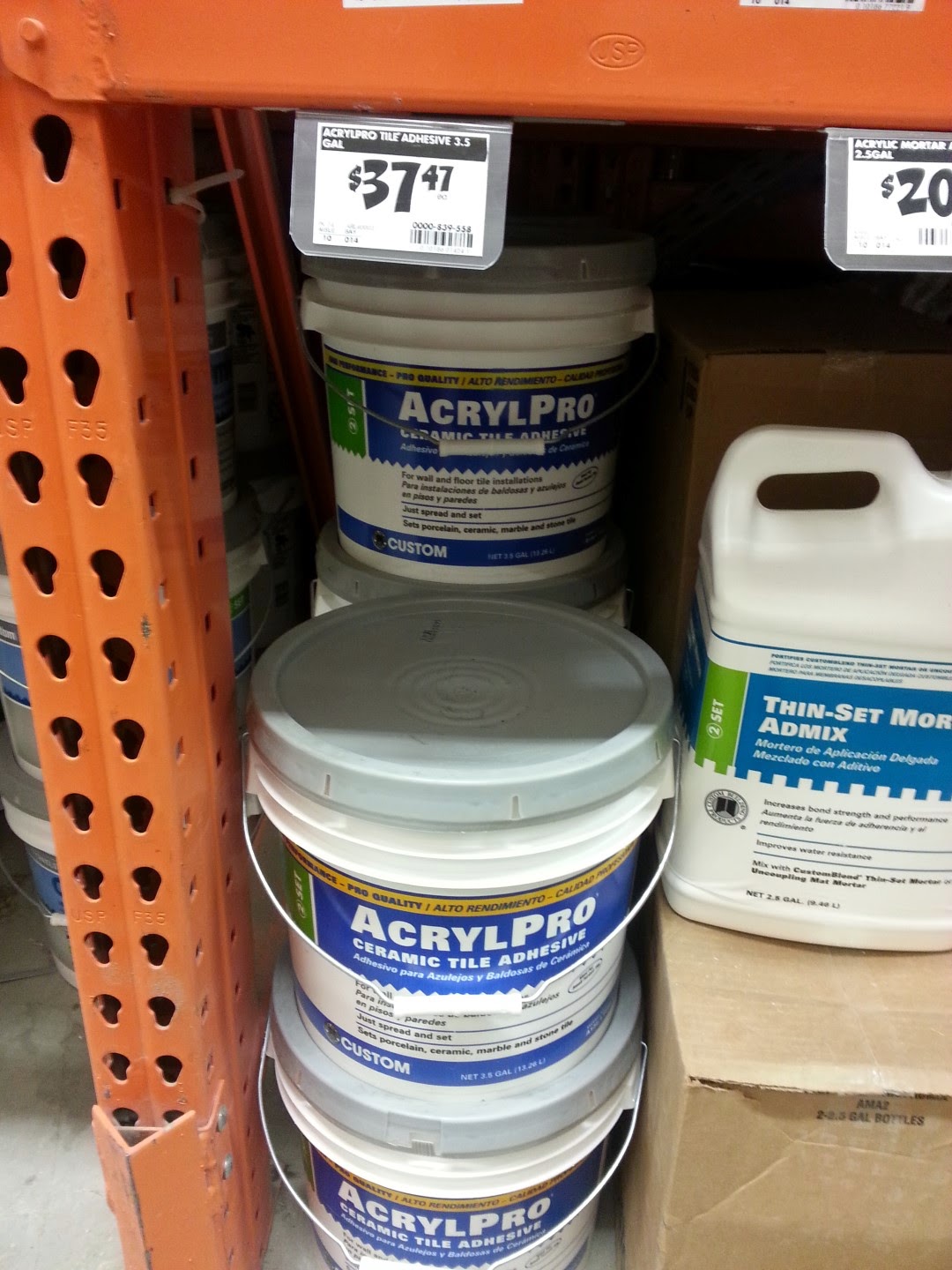 cost, lowe's, home depot, mastic, tile adhesive, shower