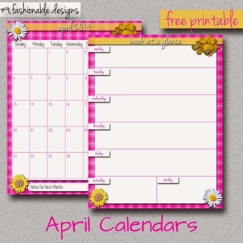 My Fashionable Designs: Free Printable Calendar - April - Pink Plaid ...
