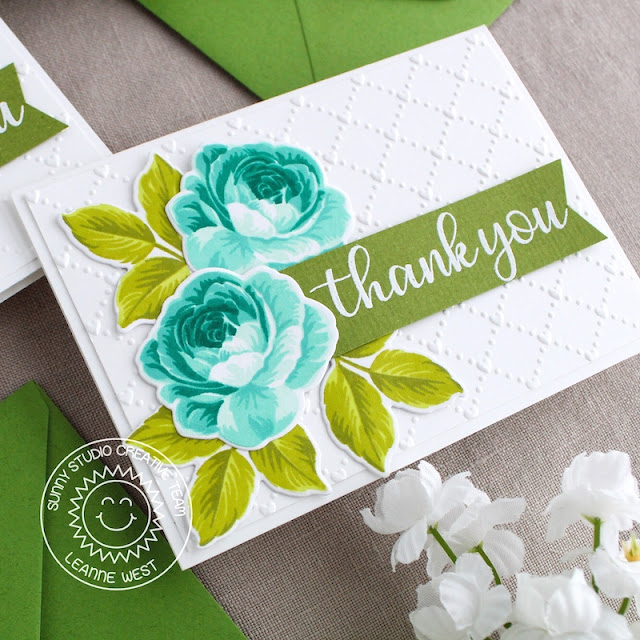 Sunny Studio Stamps: Everything's Rosy Everyday Greetings Floral Thank You Cards by Leanne West 