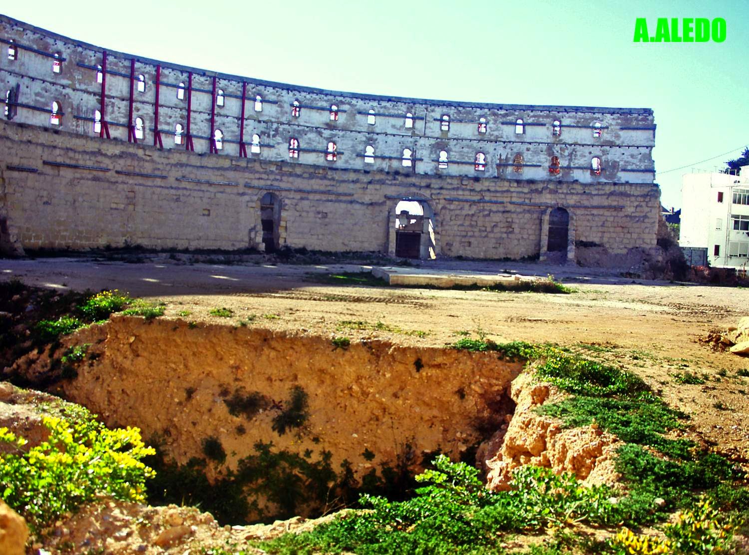 LA PLAZA DE TOROS ORTEGA CANO Y ANTIGUO ANFITEATRO ROMANO DE CARTAGENA.