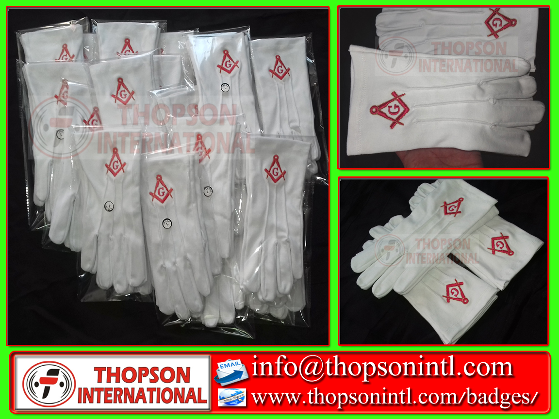 Thopson International Masonic Regalia Master Mason white cotton gloves