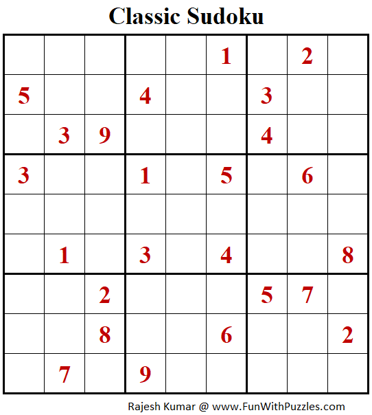 Classic Sudoku Puzzle (Fun With Sudoku #272)