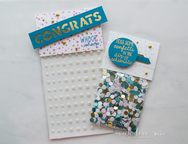 These super fun, small gifts, are perfect for celebrating accomplishments with coworkers, family, or friends.  Created using the Fun Stampers Journey Celebrate Everything Stamp Set, and the Congratst Die - which you can earn for free with an order of $100 or more.  