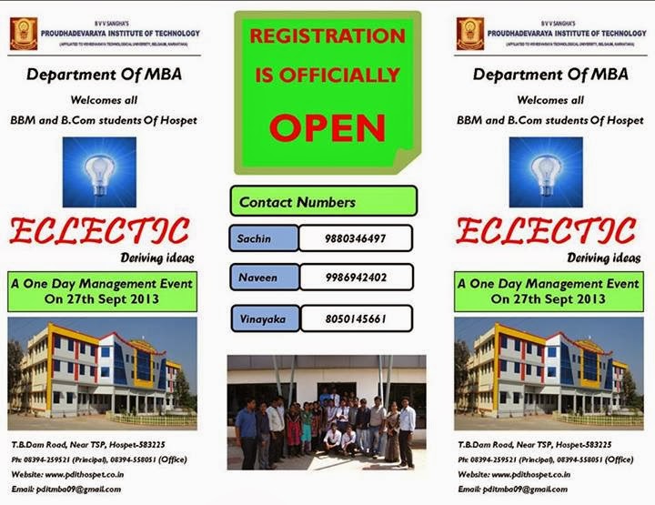 Eclectic Management Fest Proudhadevaraya Institute of Technology, Hospet