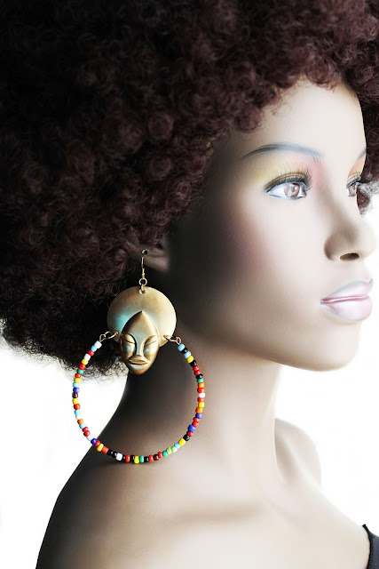 african brass beaded afro hoop earrings