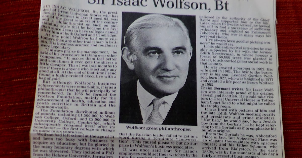 Peerage News Obituary Sir Isaac Wolfson, Bt