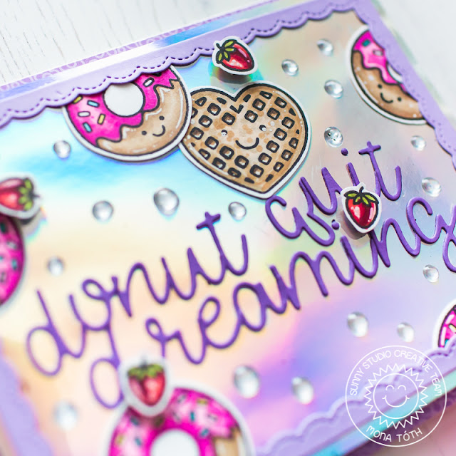Sunny Studio Stamps: Spring Greetings Breakfast Puns Fancy Frames Rectangle Dies Loopy Letters Dies Cards by Franci Vignoli and Mona Toth