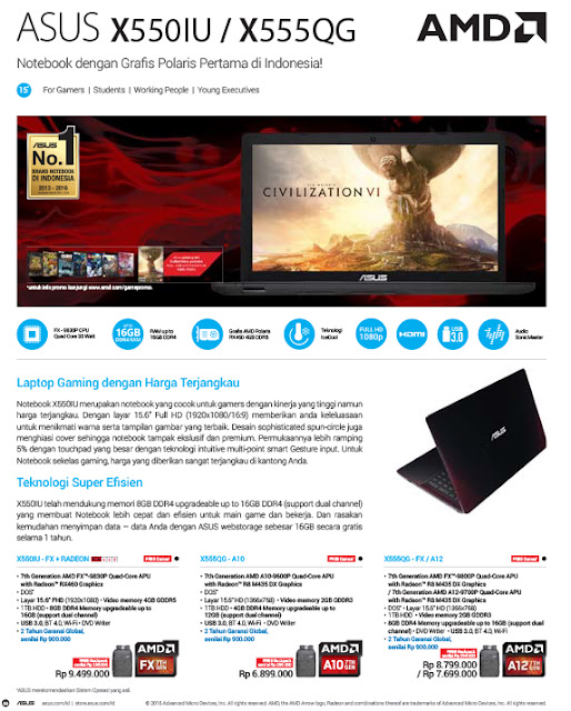 ASUS X550UI >> Laptop terbaru pertama di Indonesia dengan Radeon Polaris !!!