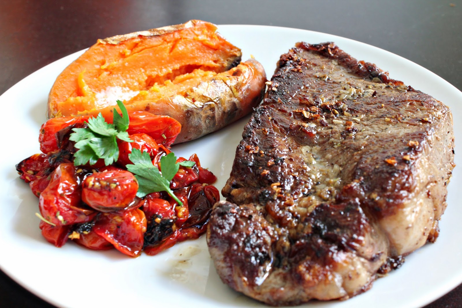 The Yuca Diaries Grilled Rib Eye Steak With Roasted Tomatoes And Sweet 