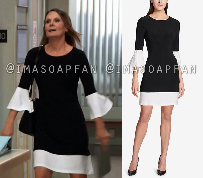 Lucy Coe, Lynn Herring, Black and Off-White Colorblocked Bell Sleeve Dress, General Hospital, GH