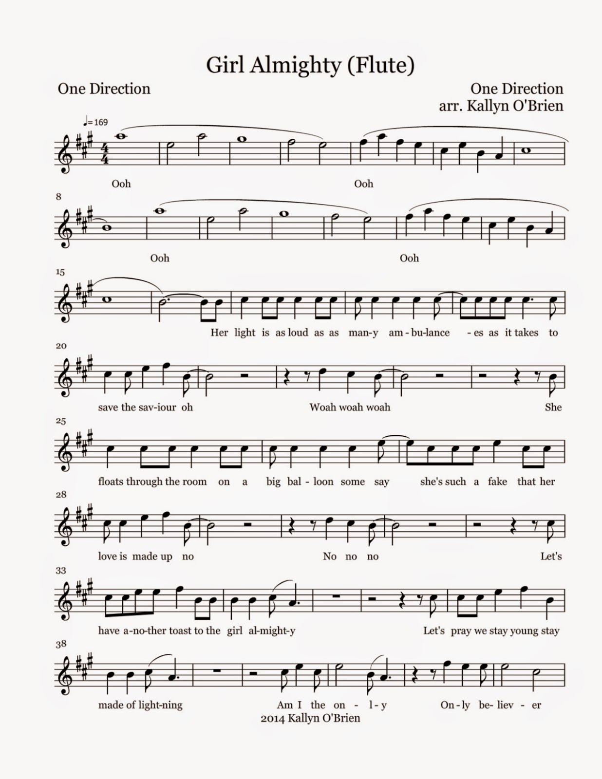 Flute Sheet Music Girl Almighty Sheet Music