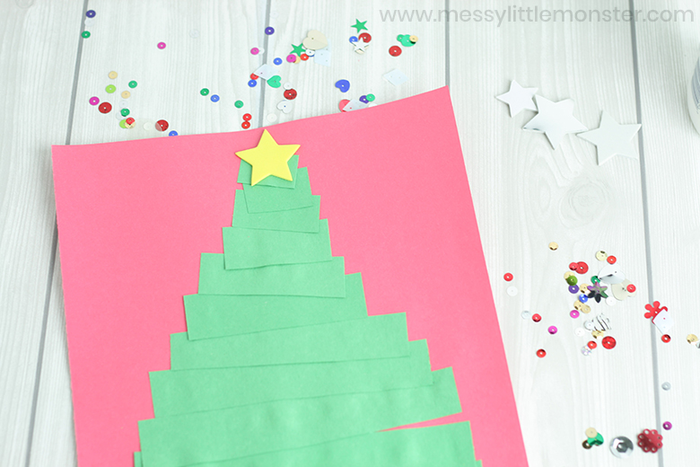 Toddler Christmas Card  Paper Strip Christmas Tree Craft  Messy