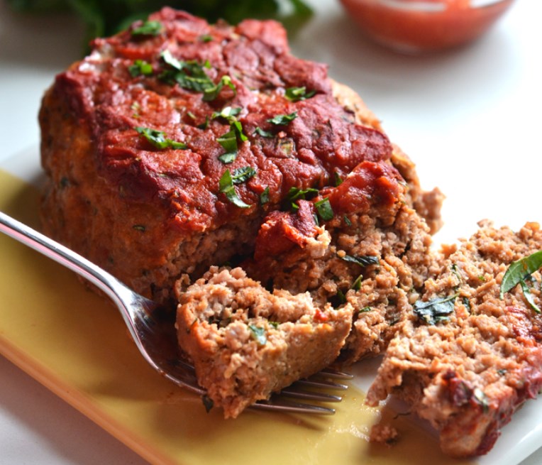 Tomato Basil Turkey Meatloaf whole30 paleo