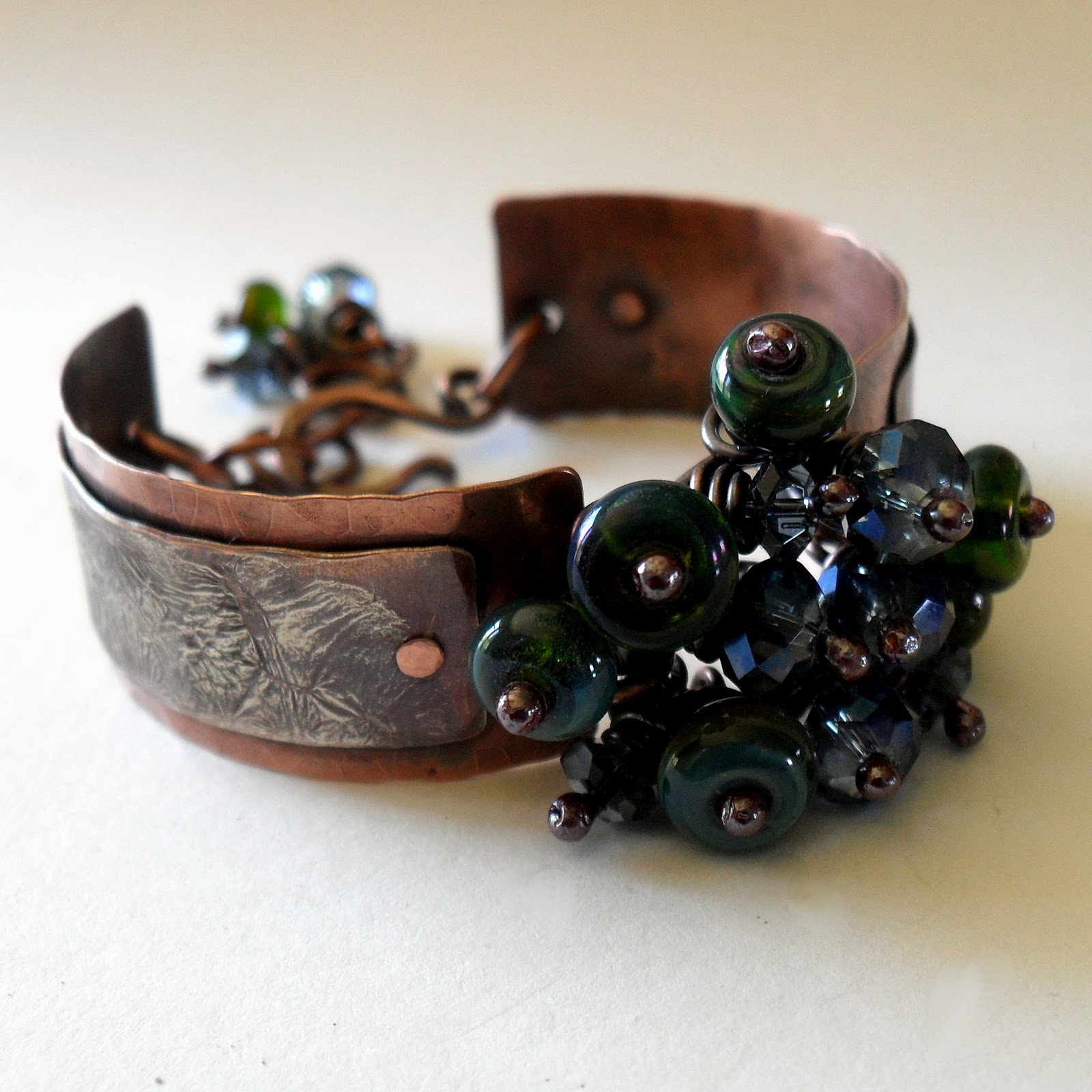 Copper, Glass and Recycled Trash Fused Silver and Copper Bracelets