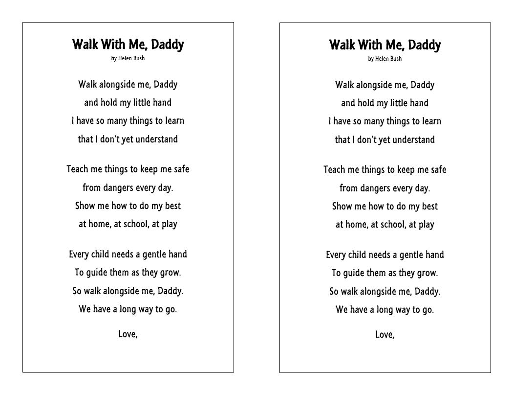 Walk With Me Daddy Poem Printable