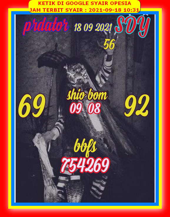 Prediksi Syair SDY Jitu Selasa 31 Agustus 2021 SYAIRDEWA