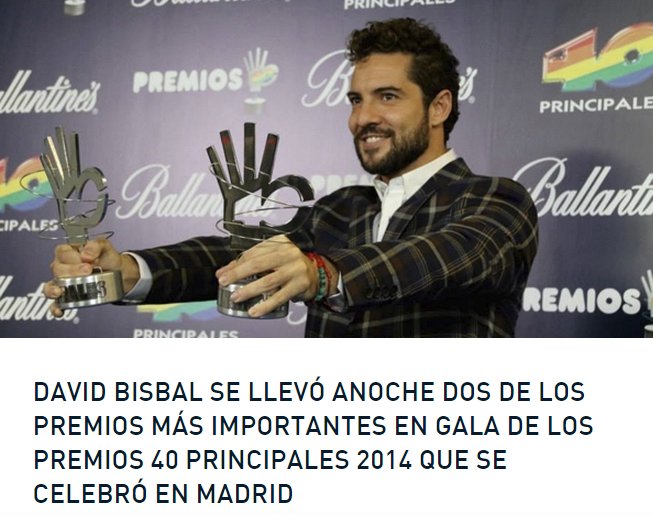 David Bisbal con sus Premios 40 Principales 2014