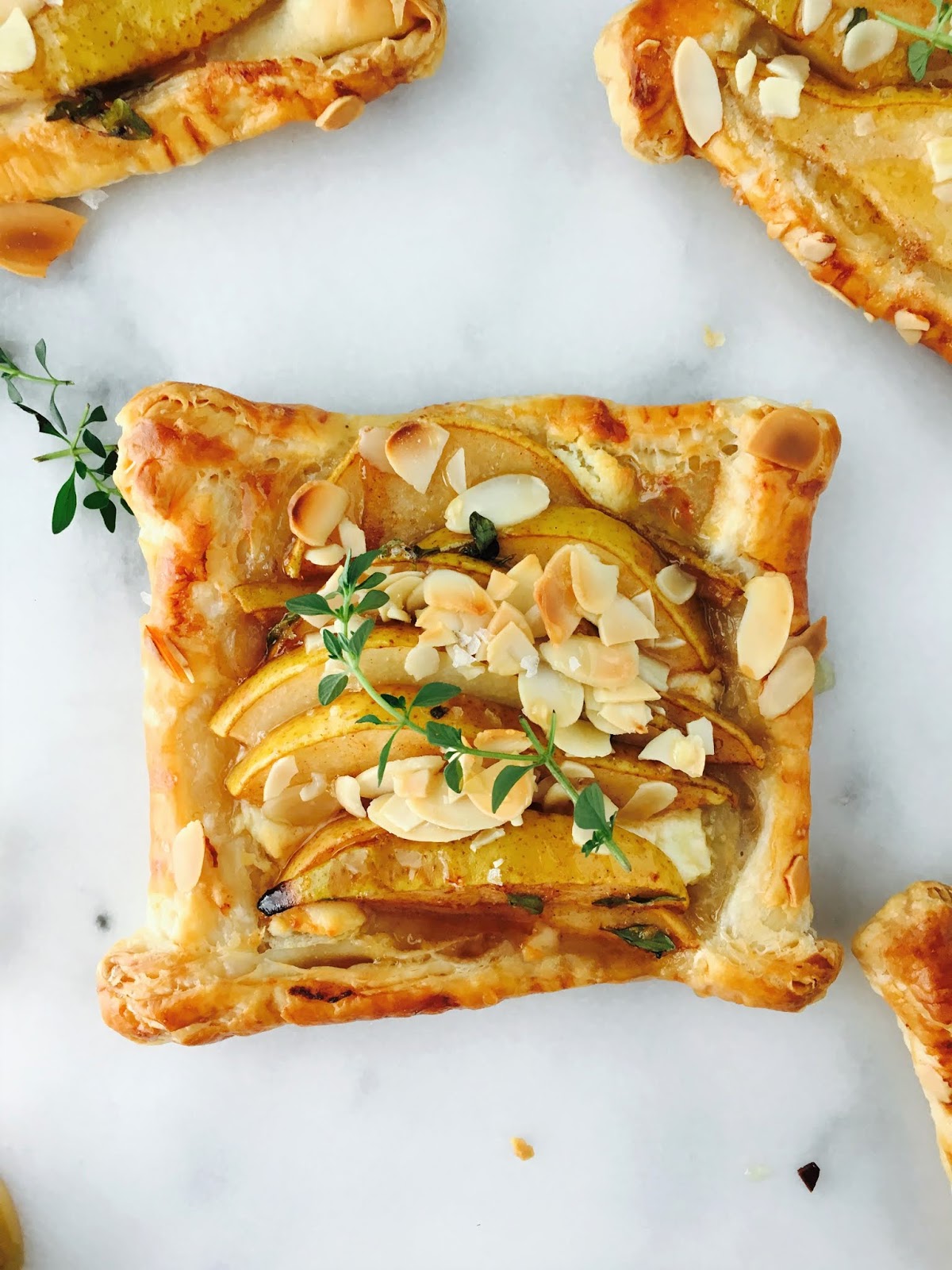 sweetsugarbean Pear and Goat Cheese Tartlets with Honey Drizzle